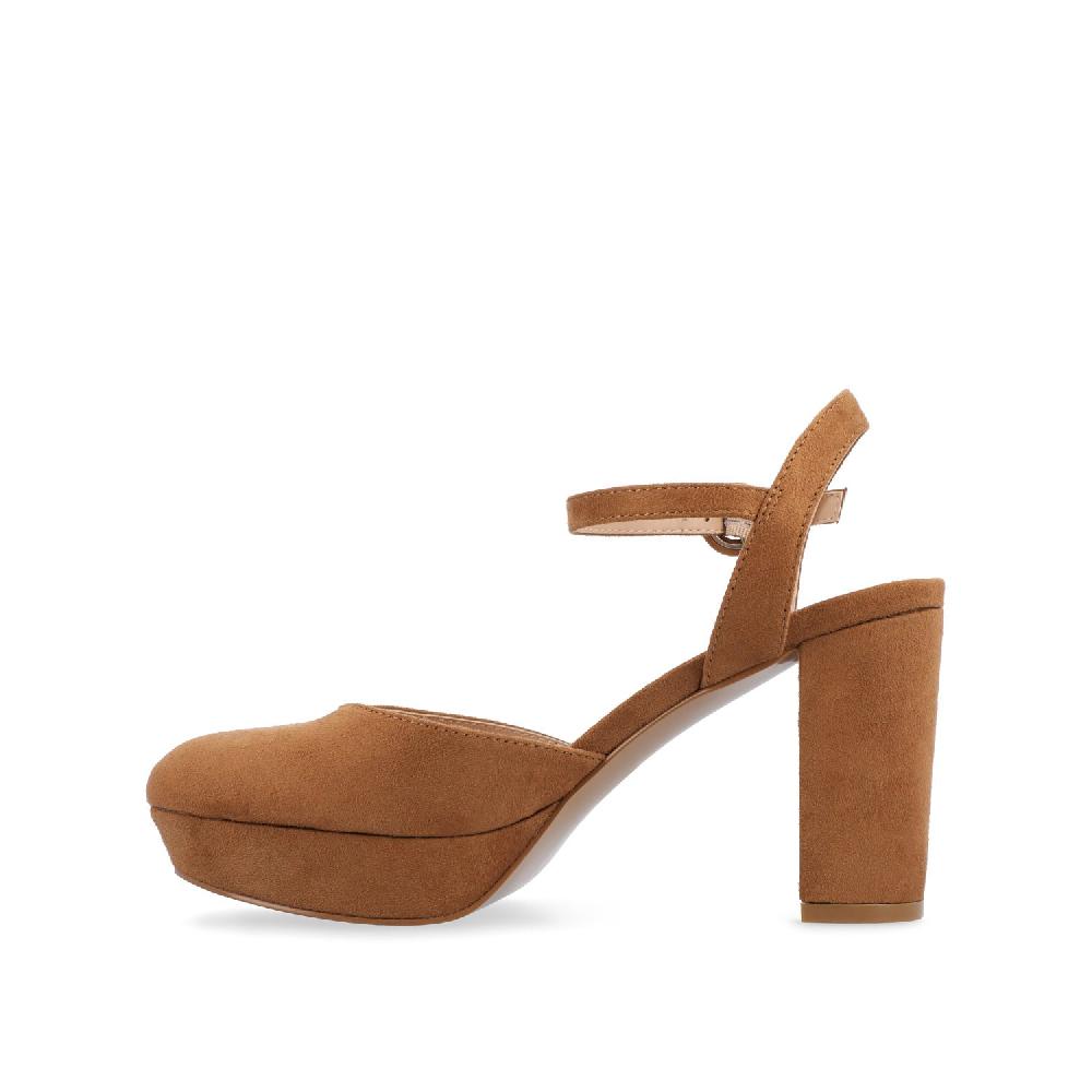 Journee Collection ROSLYNN PLATFORM HEELS IN FAUX SUEDE Tan