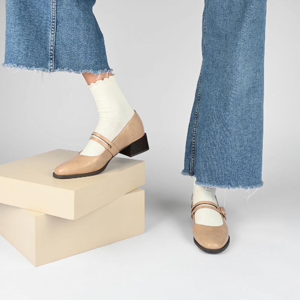 Journee Collection SAVVI MARY JANE PUMP HEELS IN FAUX LEATHER Ivory