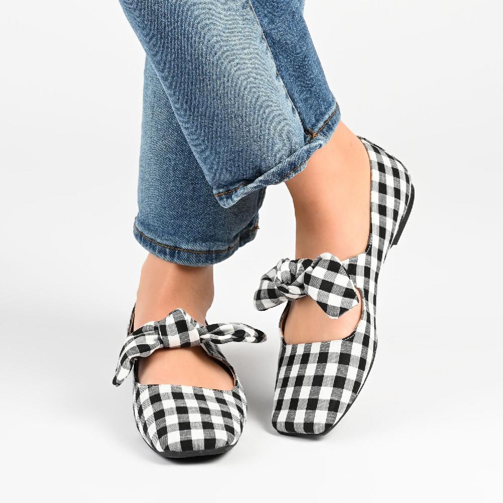 Journee Collection SERALINN BALLET MARY JANE FLATS IN FABRIC Black Plaid 2