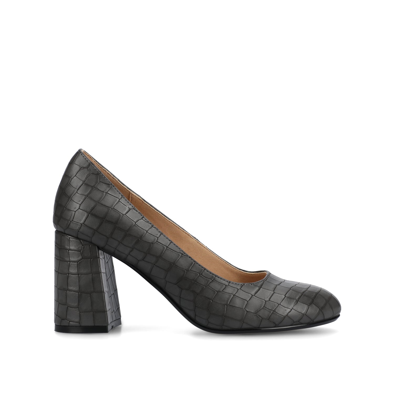 journee collection SERAPHINA BLOCK HEEL PUMPS Croco Charcoal