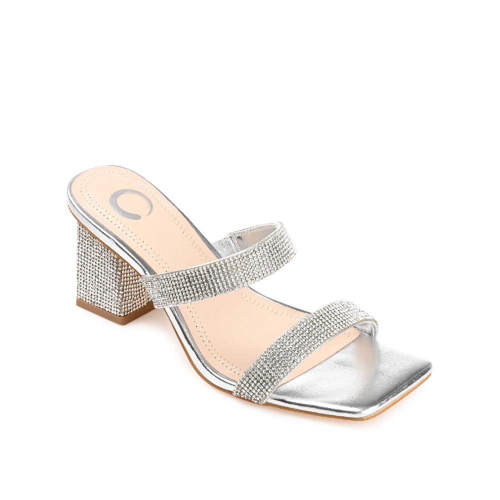 Journee Collection SHANDEE STRAPPY BLOCK HEELS IN FOIL Silver
