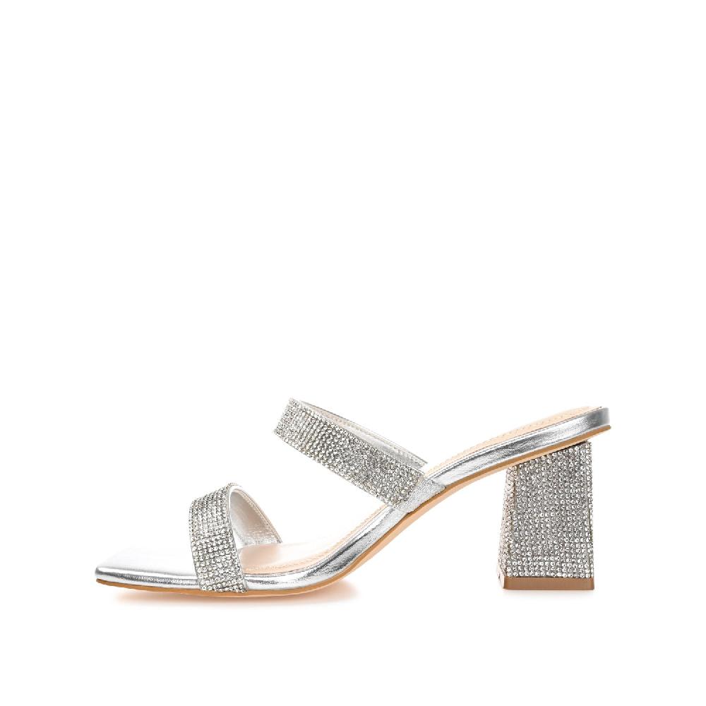 Journee Collection SHANDEE STRAPPY BLOCK HEELS IN FOIL Silver