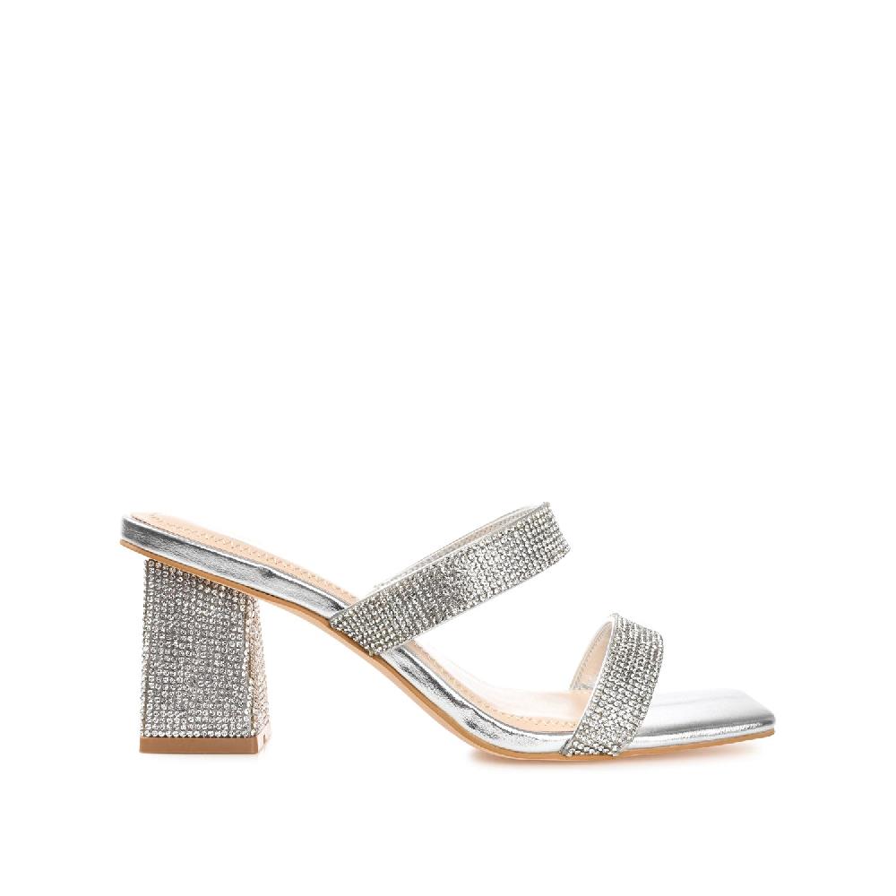 journee collection SHANDEE STRAPPY BLOCK HEELS IN FOIL Silver