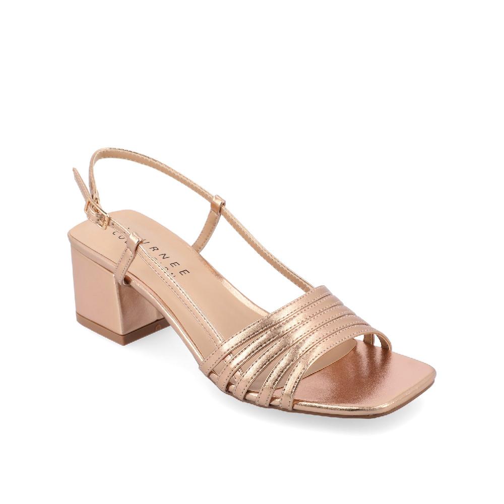 Journee Collection SHAYANA STRAPPY HEELS IN FAUX LEATHER Champagne PU