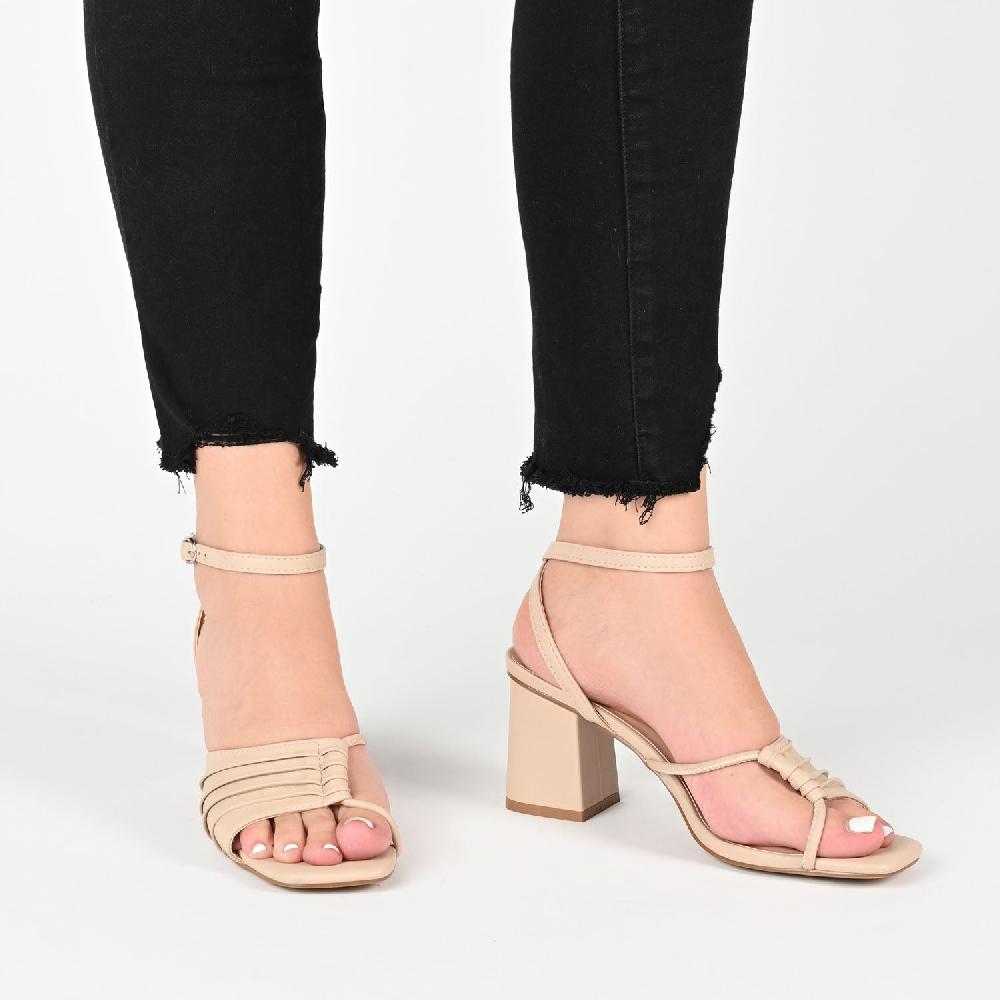 Journee Collection SHILLO STRAPPY BLOCK HEELS IN FAUX LEATHER Rose