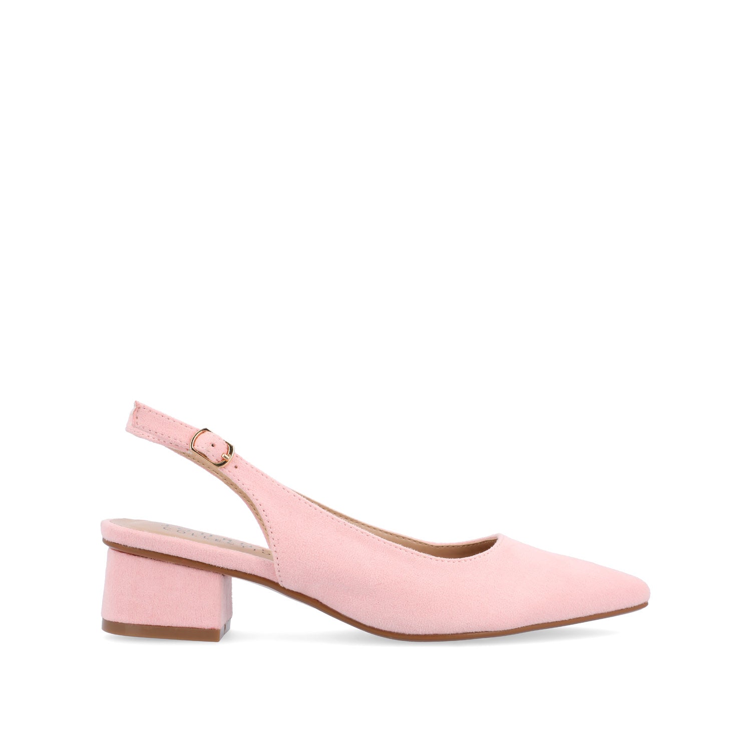 journee collection SYLVIA LOW BLOCK PUMP HEELS IN FAUX SUEDE Tan