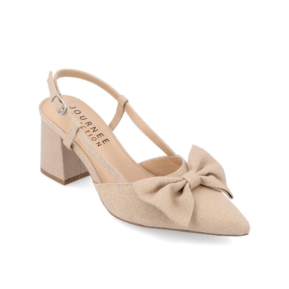Journee Collection TAILYNN BLOCK PUMP HEELS IN WIDE Tan Beige Fabric