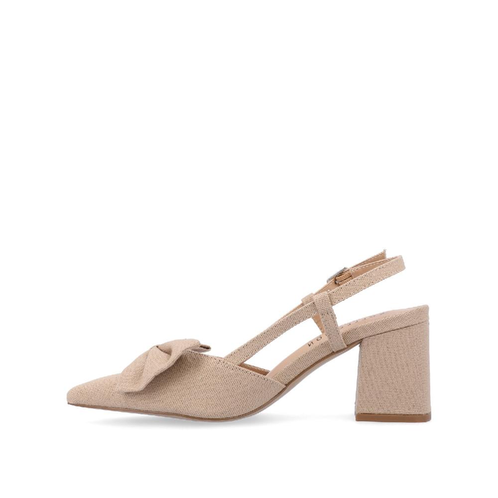 Journee Collection TAILYNN BLOCK PUMP HEELS IN WIDE Tan Beige Fabric