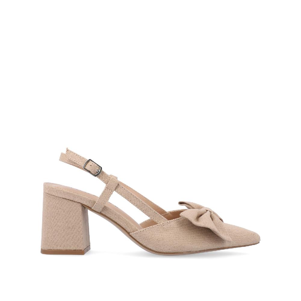journee collection TAILYNN BLOCK PUMP HEELS IN WIDE Tan Beige Fabric