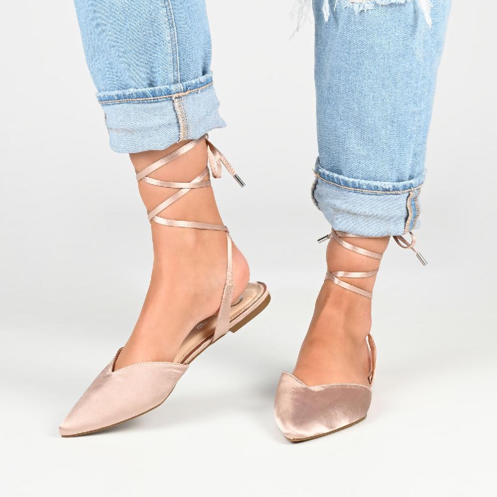 Journee Collection THEIA POINTED TOE FORMAL FLATS IN SATIN Taupe