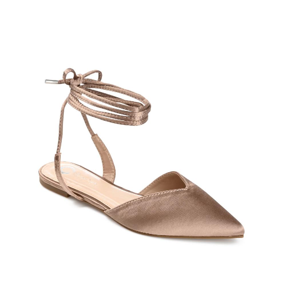 Journee Collection THEIA POINTED TOE FORMAL FLATS IN SATIN Taupe