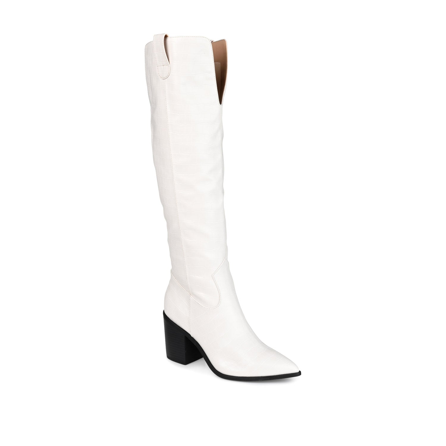 Journee Collection THERESE COWGIRL BOOTS IN X-WIDE CALF Bone Croco