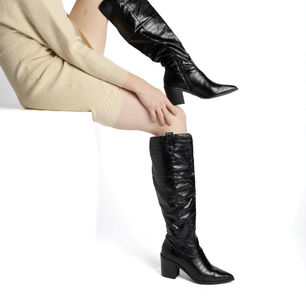 Journee Collection THERESE COWGIRL WESTERN BOOTS IN WIDE CALF Bone Croco