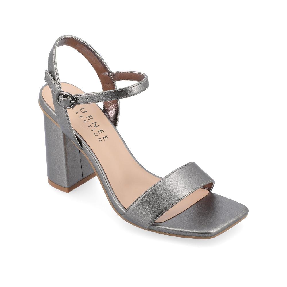 Journee Collection TIVONA STRAPPY BLOCK HEELS IN FAUX LEATHER Pewter PU