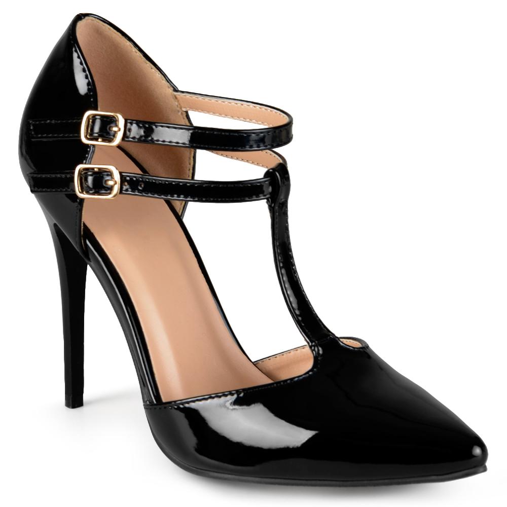Journee Collection TRU T-STRAP STILETTO PUMP HEELS IN WIDE Black