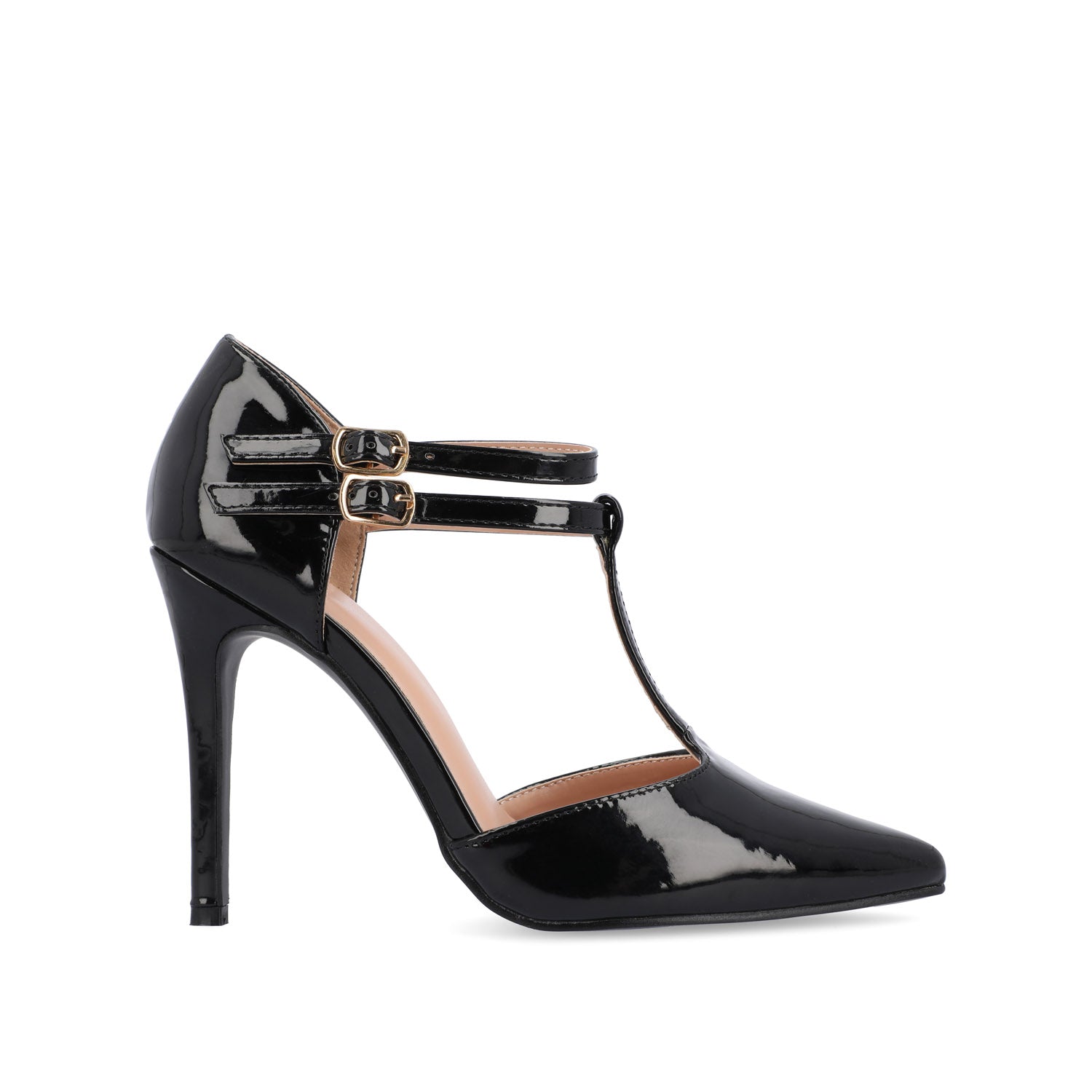 journee collection TRU T-STRAP STILETTO PUMP HEELS IN WIDE Black