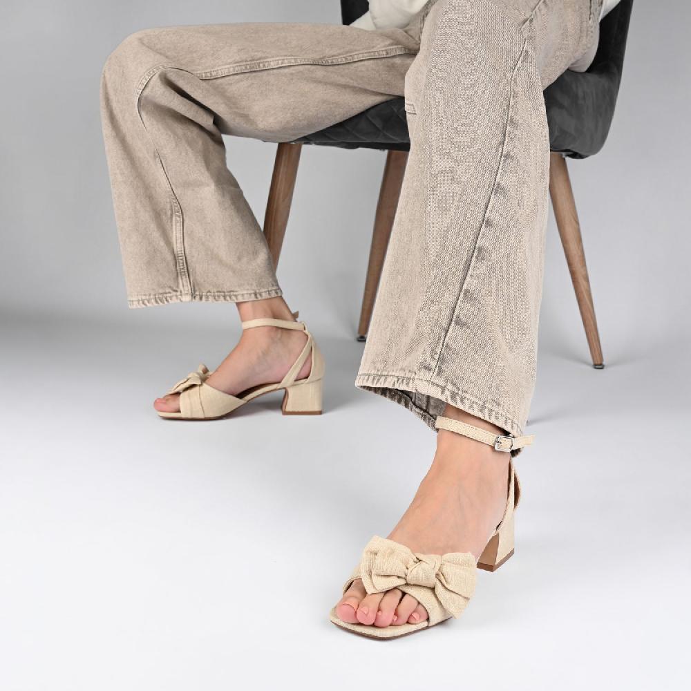 Journee Collection ZEVI STRAPPY BLOCK HEELS IN VEGAN LEATHER White PU