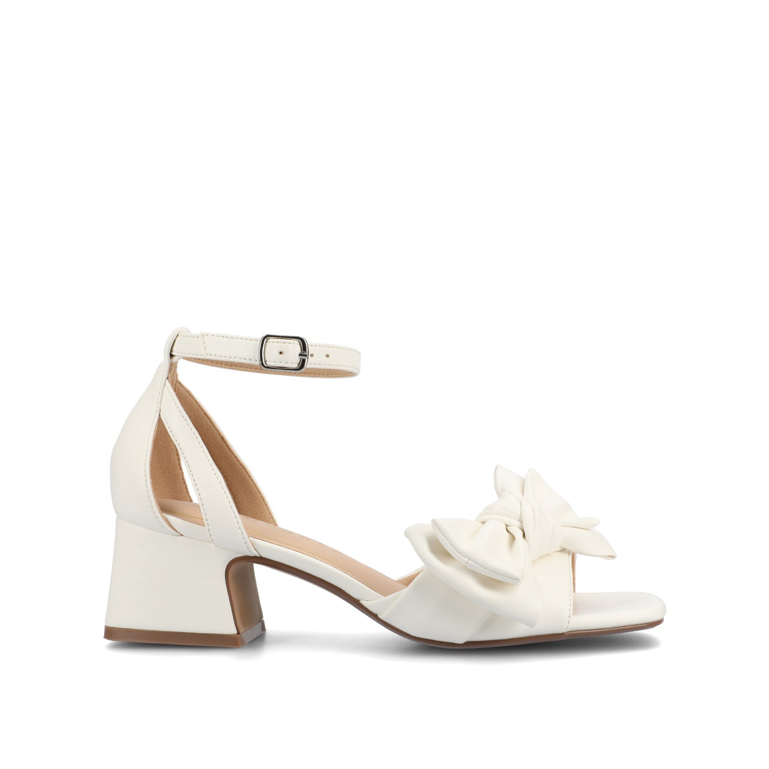 journee collection ZEVI STRAPPY BLOCK HEELS IN VEGAN LEATHER White PU