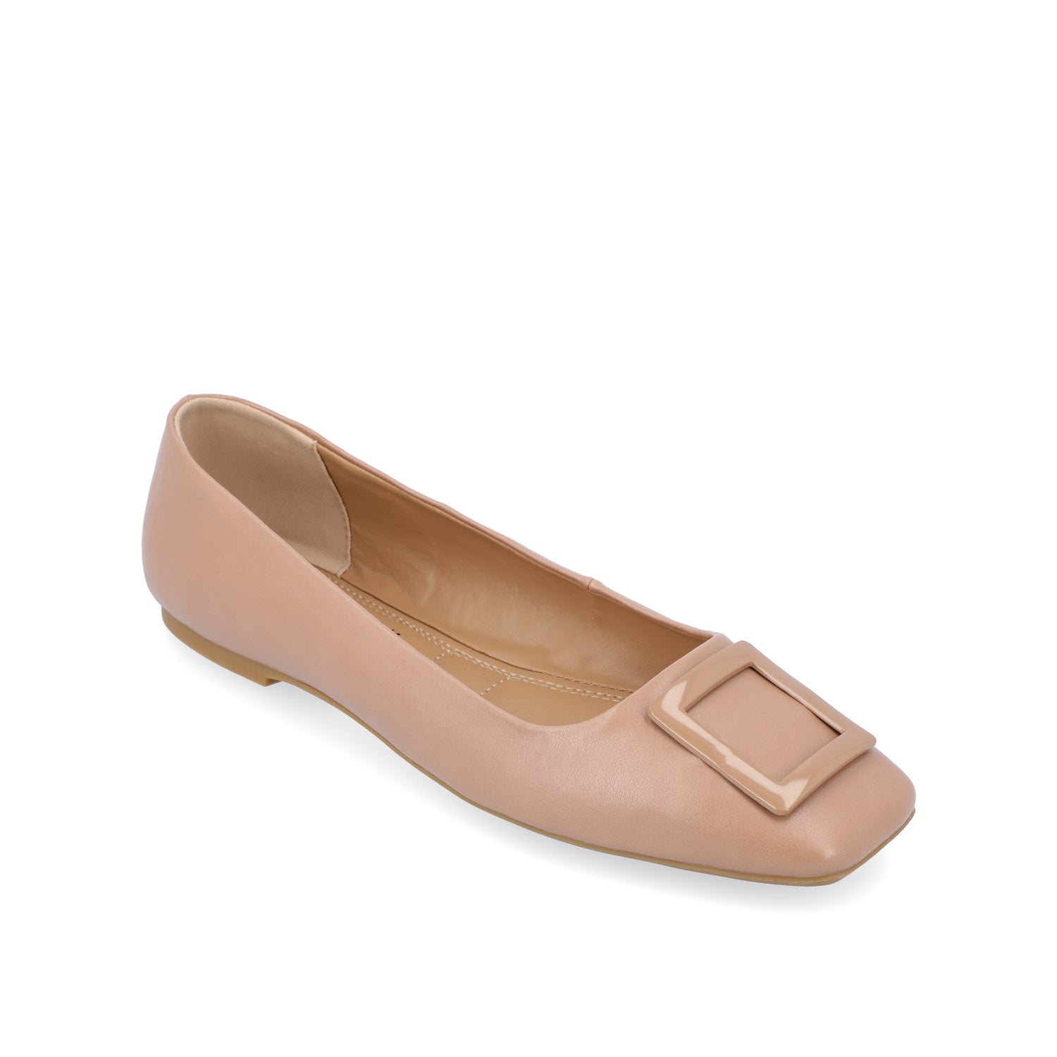 Journee Collection ZIMIA SQUARE TOE FLATS IN FAUX LEATHER Beige