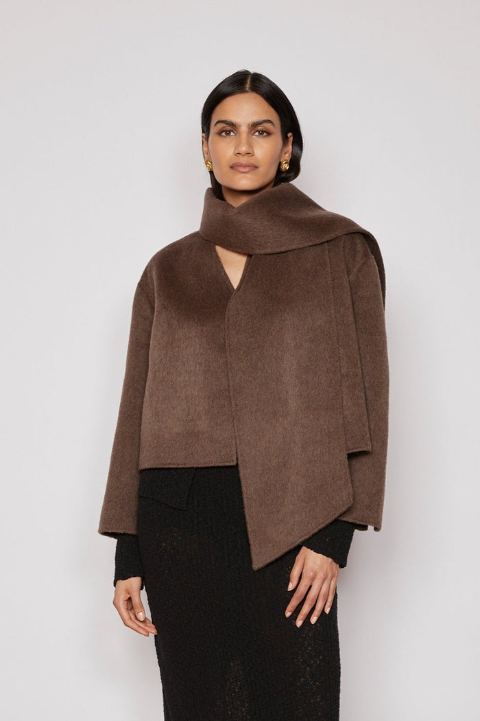 Jovonna London SIENNA COAT WITH SCARF BROWN