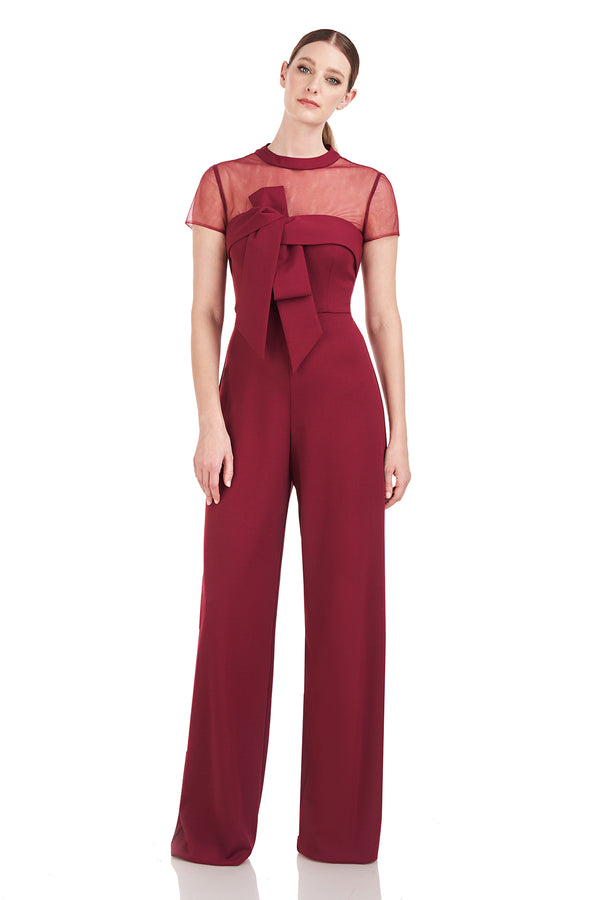 js collections Crepe Oversize Bow Jumpsuit Deep Red