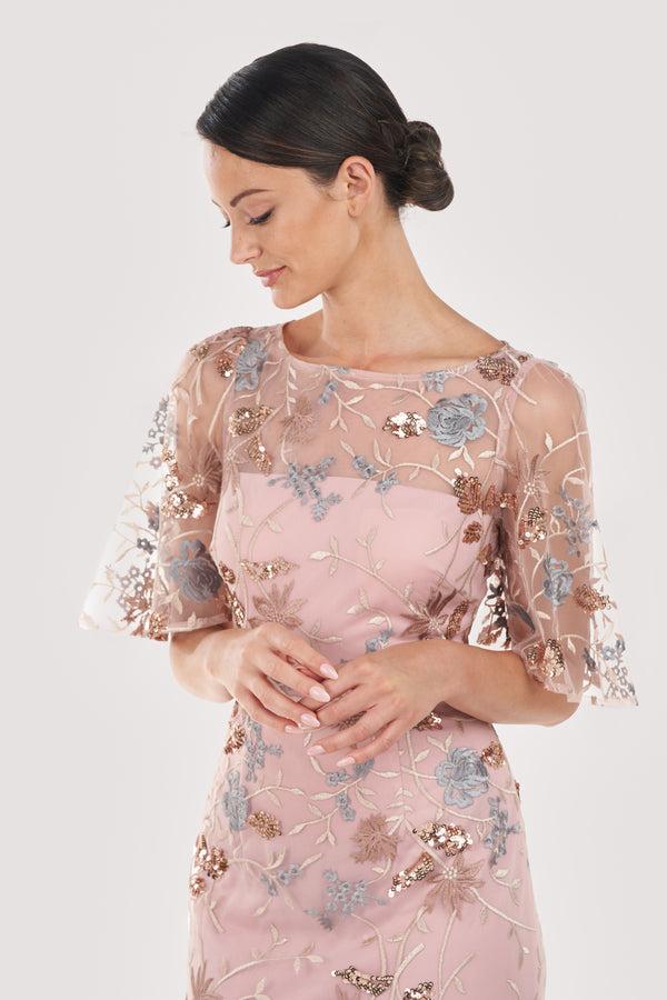 Js Collections Daphne Flutter Column Gown Blush Multi