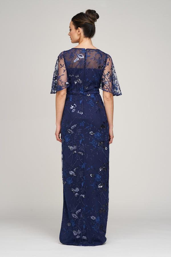Js Collections Daphne Flutter Column Gown Navy / Royal