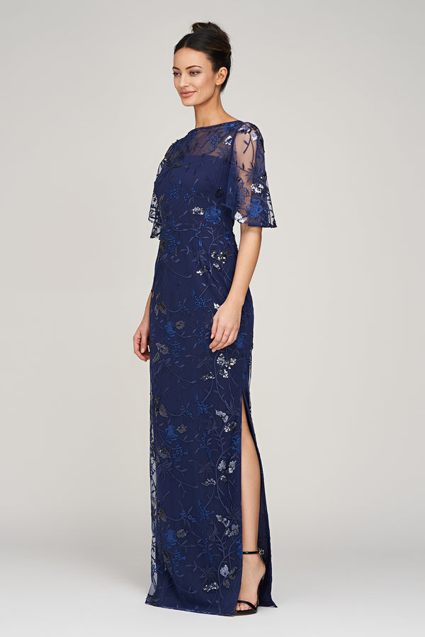 Js Collections Daphne Flutter Column Gown Navy / Royal