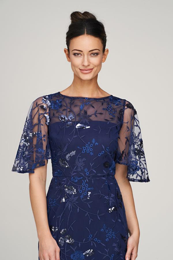 Js Collections Daphne Flutter Column Gown Navy / Royal