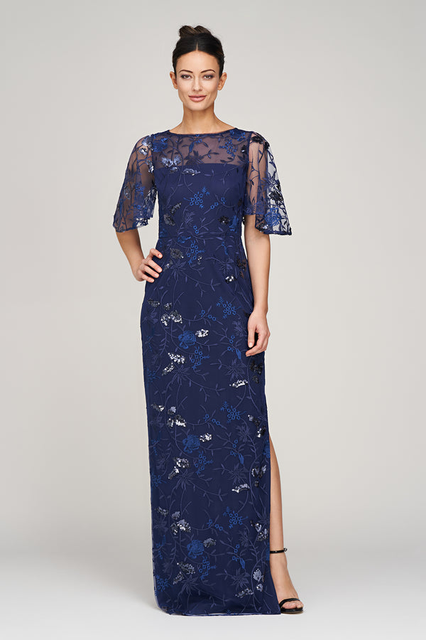 js collections Daphne Flutter Column Gown Navy / Royal
