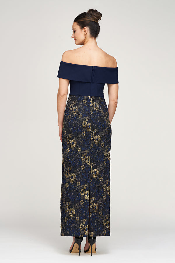 Js Collections Fidelia Column Ankle Gown Deep Navy /Gold