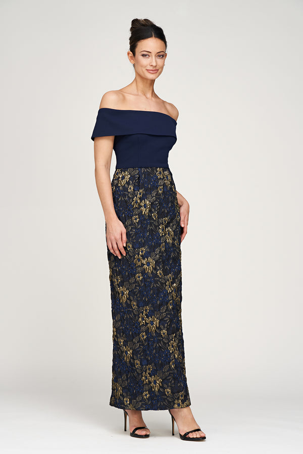 Js Collections Fidelia Column Ankle Gown Deep Navy /Gold