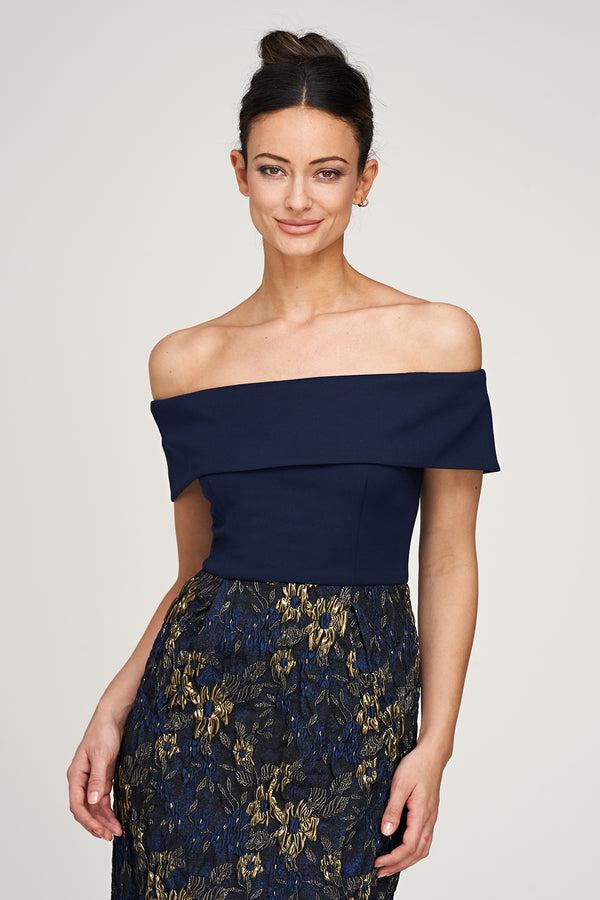 Js Collections Fidelia Column Ankle Gown Deep Navy /Gold