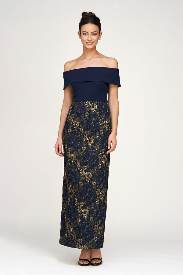 js collections Fidelia Column Ankle Gown Deep Navy /Gold