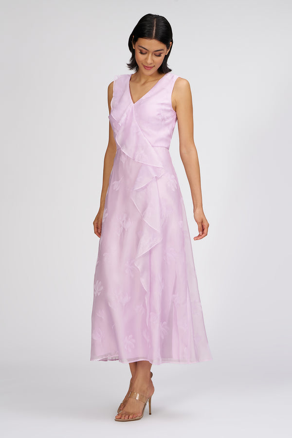 Js Collections Geneva Cascade Tea Length Dress Pale Lilac
