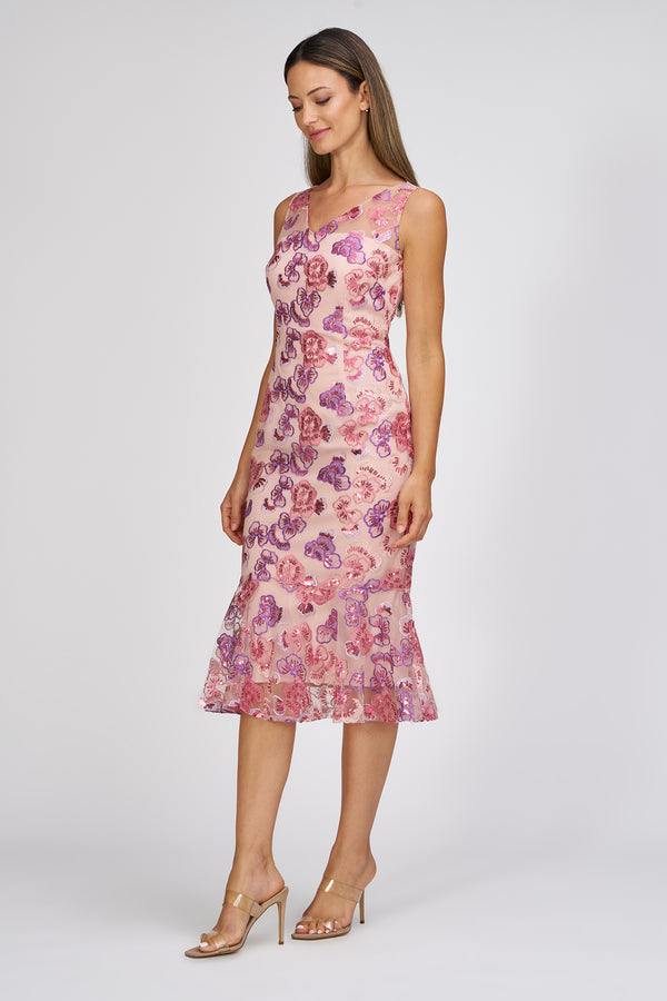 Js Collections Greer Flounce Cocktail Dress Pink Multi