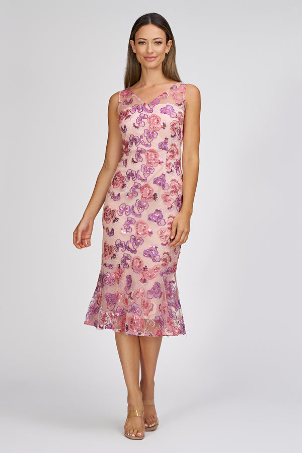 js collections Greer Flounce Cocktail Dress Pink Multi
