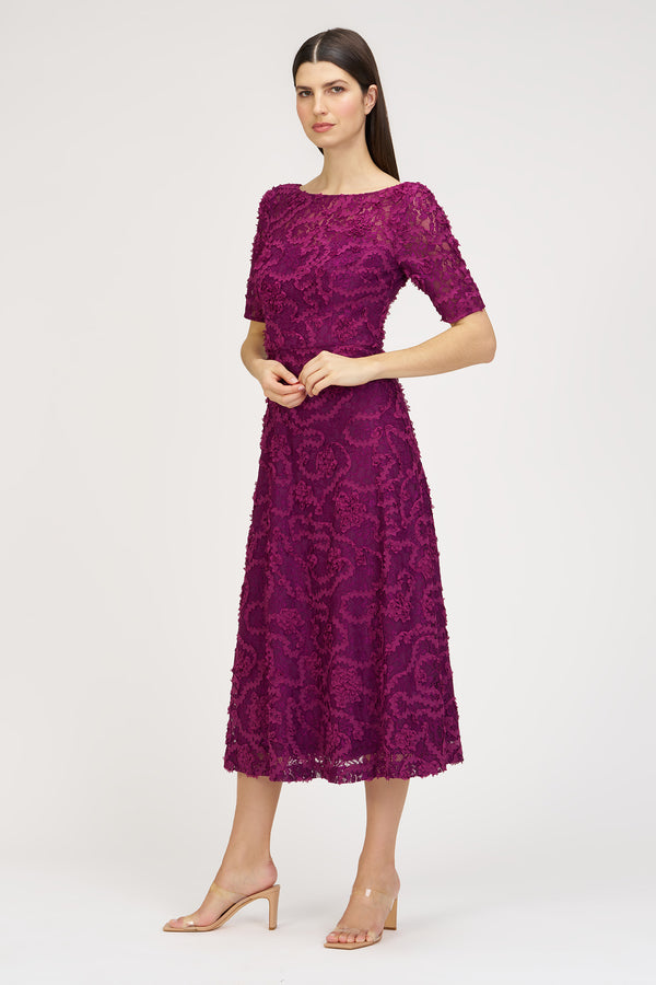 Js Collections Jenni Lace Tea Length Dress Plum Caspia