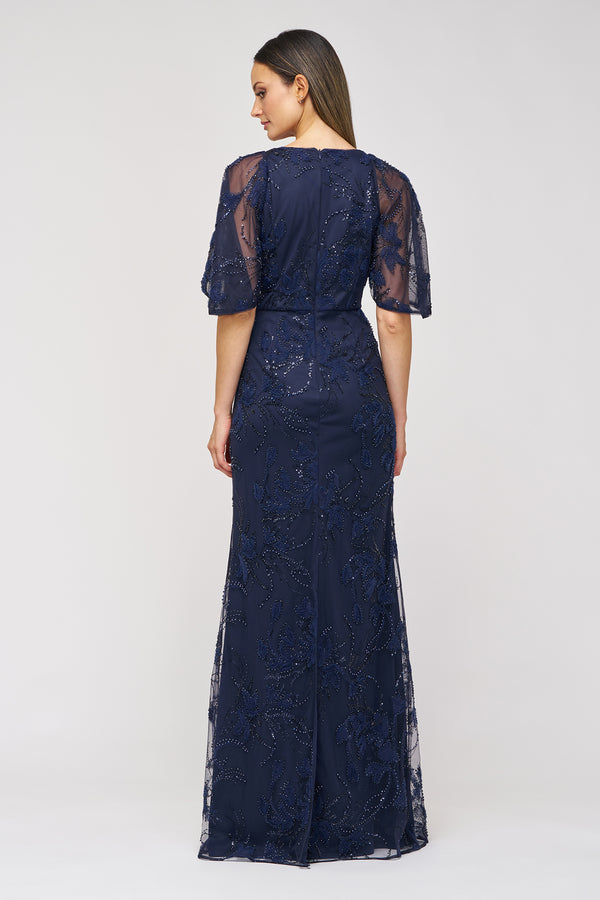 Js Collections Alex Cape Sleeve Gown Navy