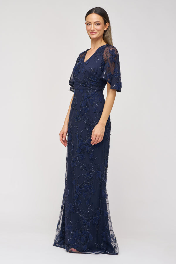 Js Collections Alex Cape Sleeve Gown Navy