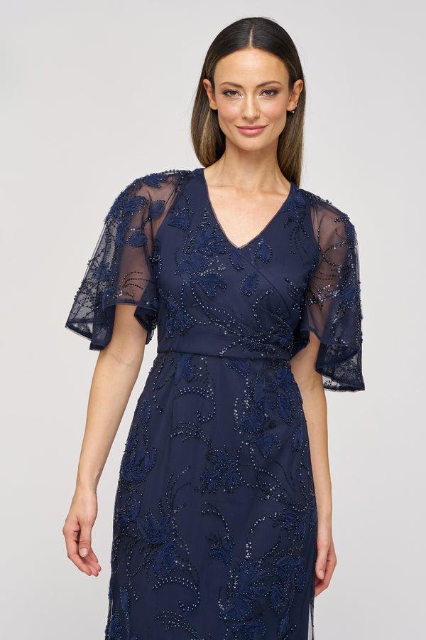 Js Collections Alex Cape Sleeve Gown Navy