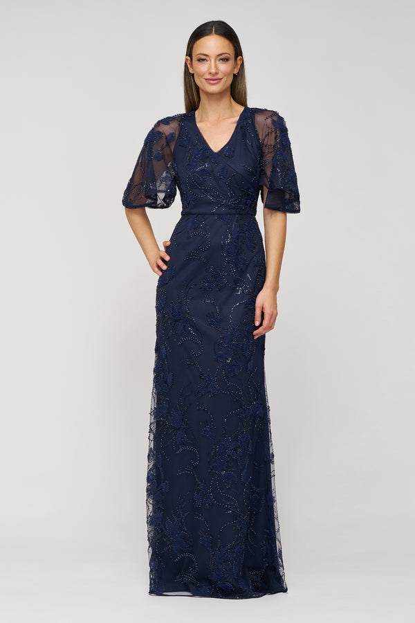 js collections Alex Cape Sleeve Gown Navy