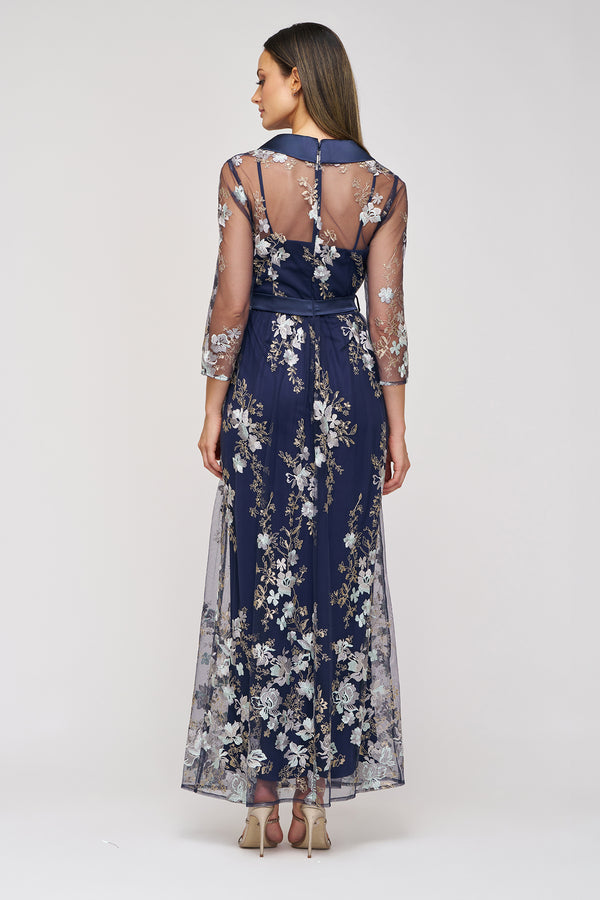 Js Collections Azalea Embroidered Shirt Dress Navy