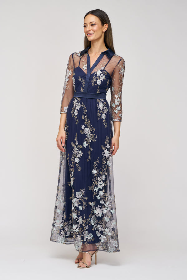 Js Collections Azalea Embroidered Shirt Dress Navy