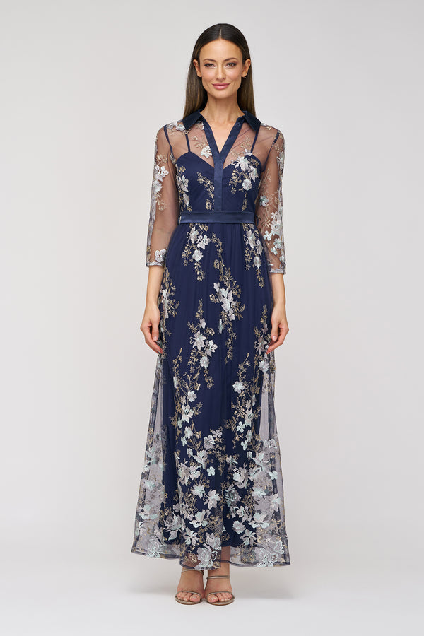 js collections Azalea Embroidered Shirt Dress Navy