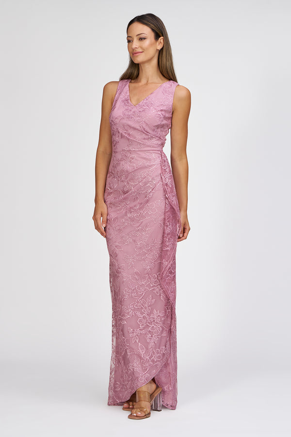 Js Collections Blakely Cascade Gown DARK BLUSH