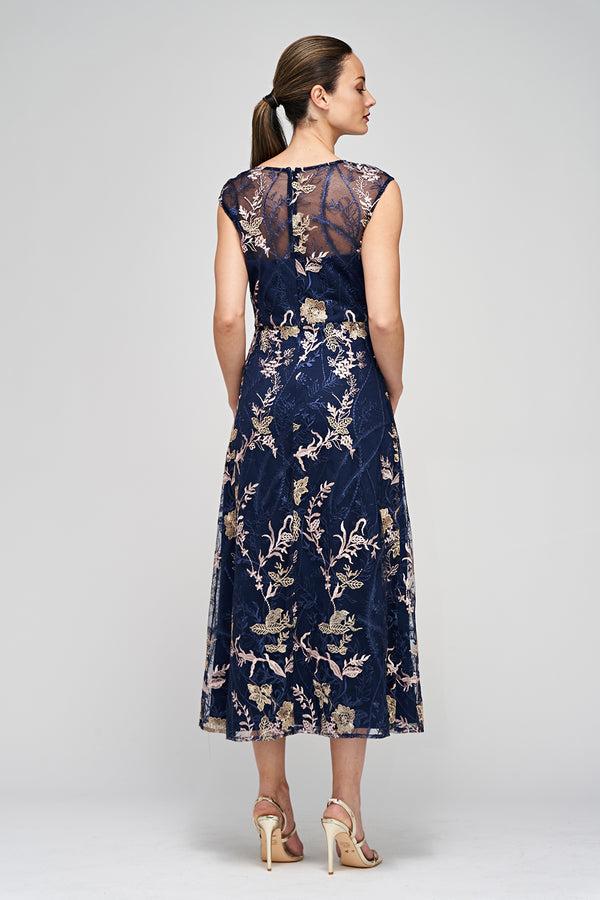 Js Collections Brynn A-Line Tea Dress Navy/ Blush