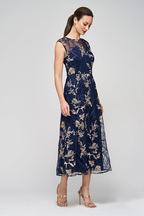 Js Collections Brynn A-Line Tea Dress Navy/ Blush