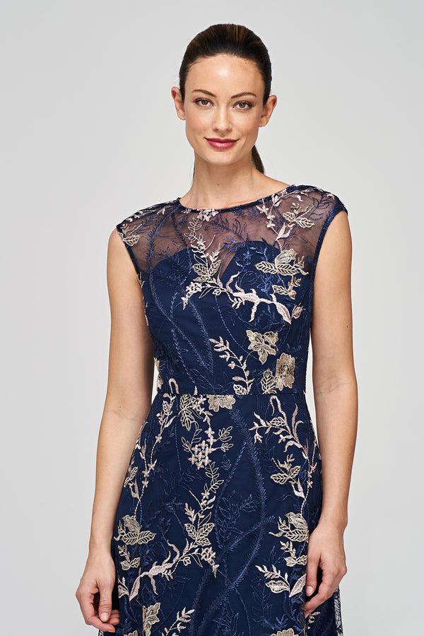 Js Collections Brynn A-Line Tea Dress Navy/ Blush