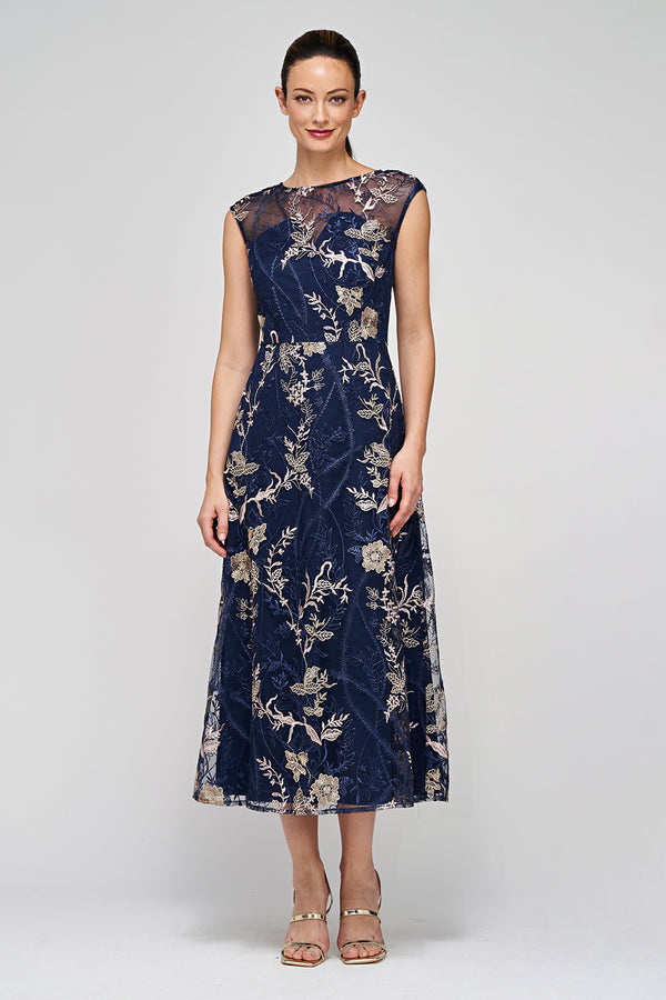 js collections Brynn A-Line Tea Dress Navy/ Blush
